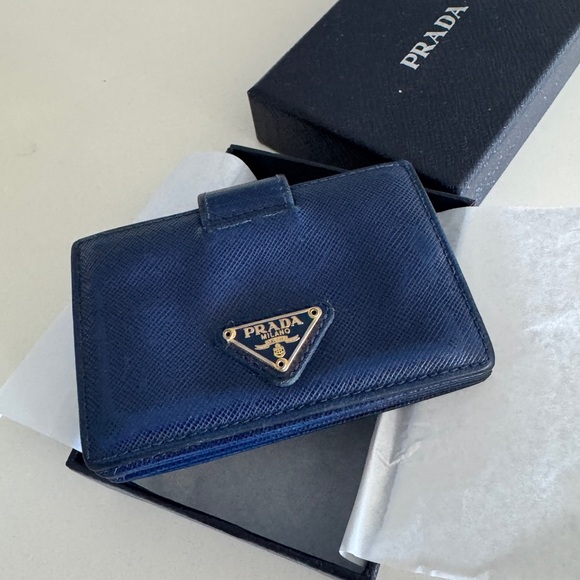 Prada Card Wallet Blue Saffiano Leather with box - Picture 1 of 8